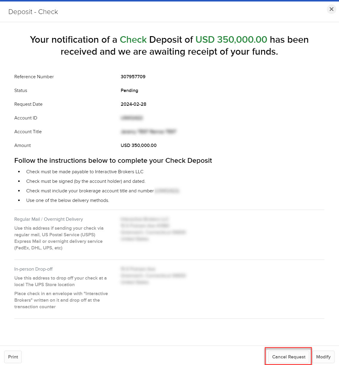 Image of the cancel a transaction option in Portal. 